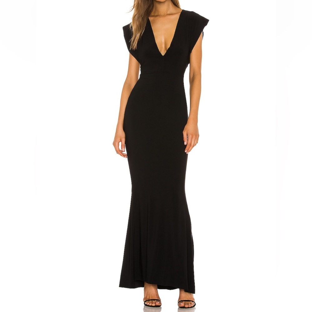 Used Norma Kamali V neck Rectangle Gown in black